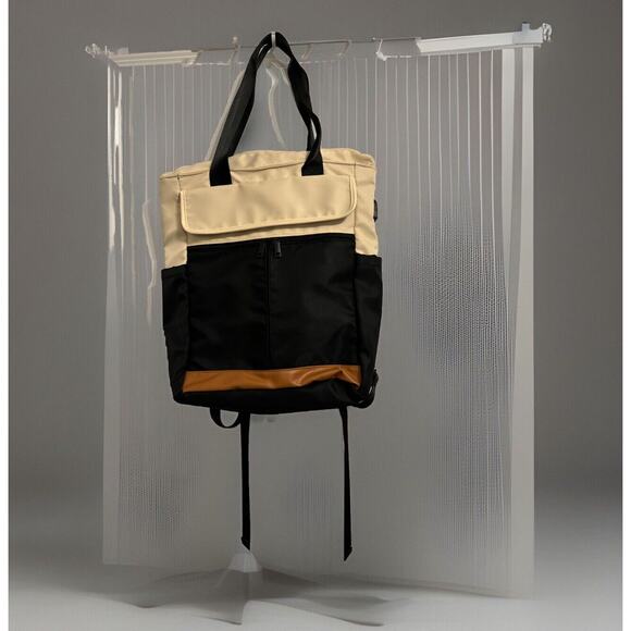 Convertible Tote, Daypack Laptop Backpack Wide Open School/Work Black/Cream Mint - Picture 1 of 12